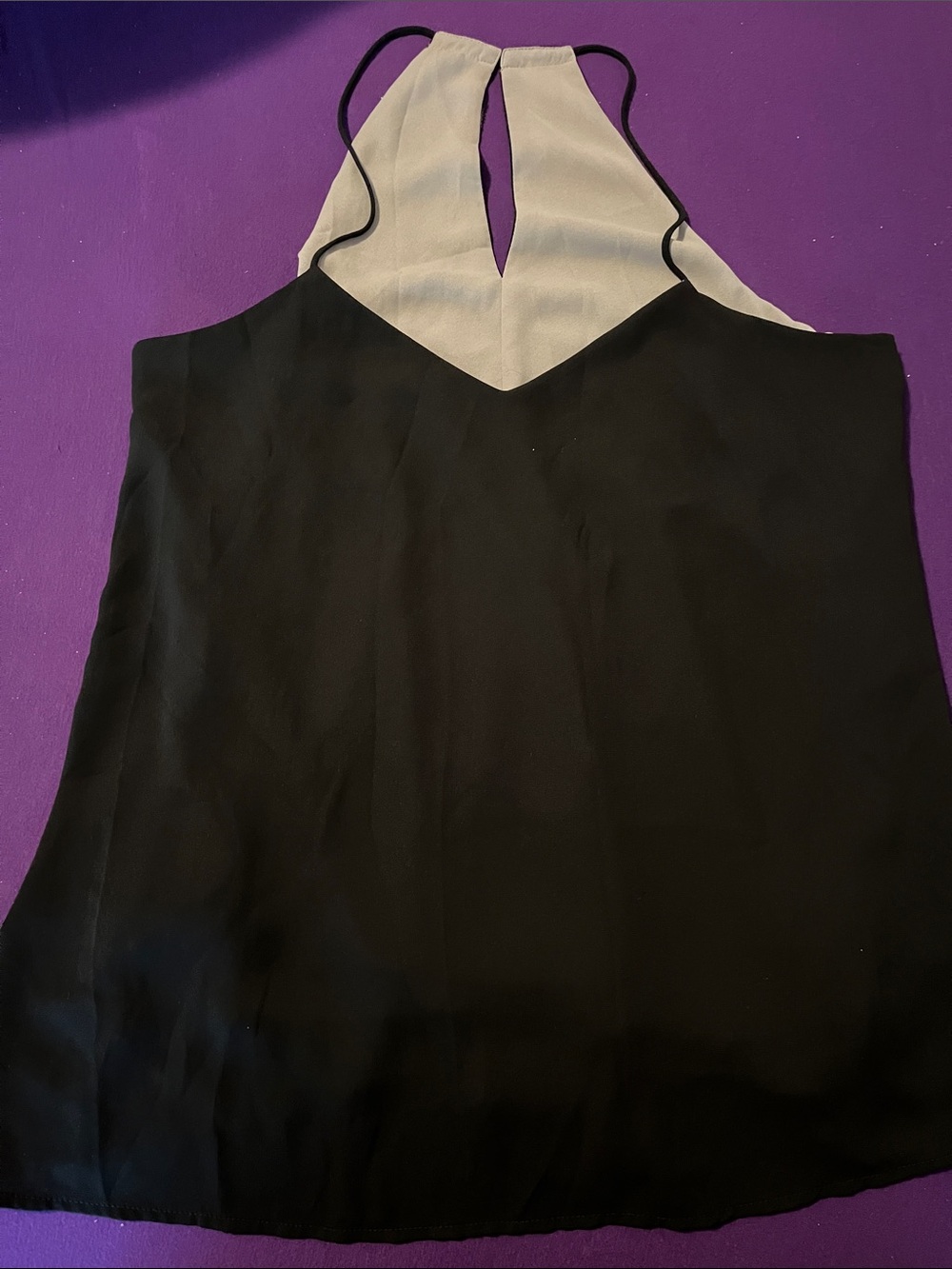 Black Halter Neck Tank with reversible Cream Contrast